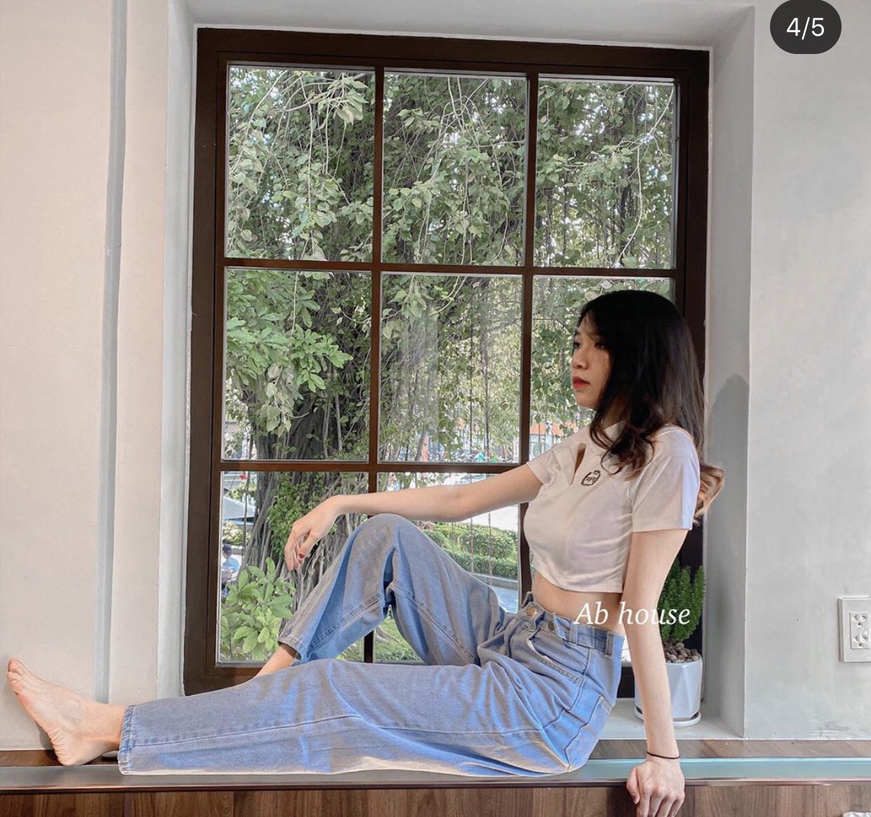 🎈 set baggy đai nút + crop petter trắng thêu