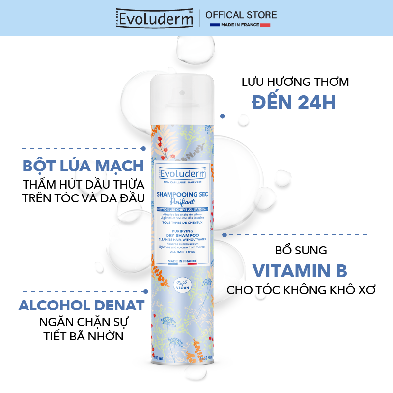 Dầu gội khô Evoluderm cho mọi loại tóc 200ml