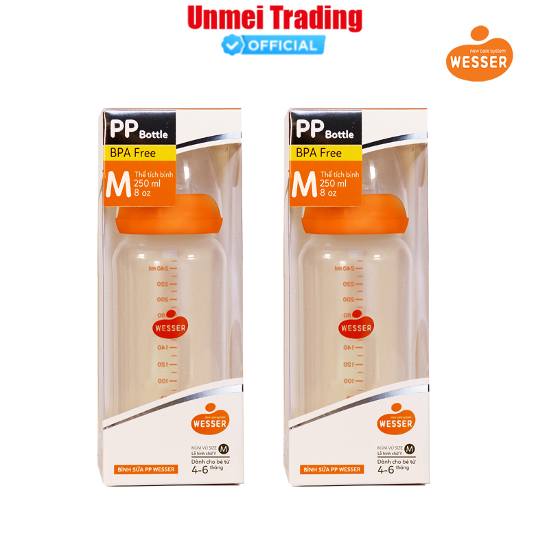 Bộ 2 Bình sữa Wesser PP (cổ hẹp) 250ml