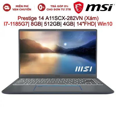 Laptop MSI Prestige 14 A11SCX-282VN Xám I7-1185G7| 8GB| 512GB| VGA 4GB| 14″FHD| Win10 - Hàng chính hãng new 100%