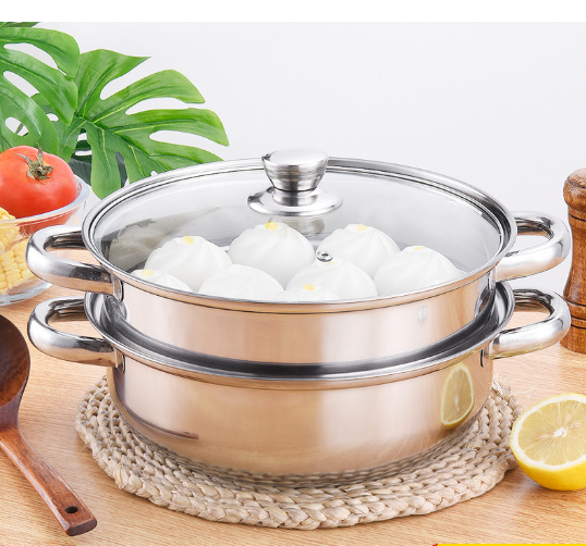( LOẠI DÀY 2 LỚP ) Nồi Xửng Hấp INOX 2 Tầng Đa Năng THAILAND , Nồi Hấp Bánh Bao , Bộ Xửng Hấp Inox 28Cm - Nồi Hấp Đa Năng 2 Tầng Cao Cấp Nắp Kính , dùng được cho mọi loại bếp.