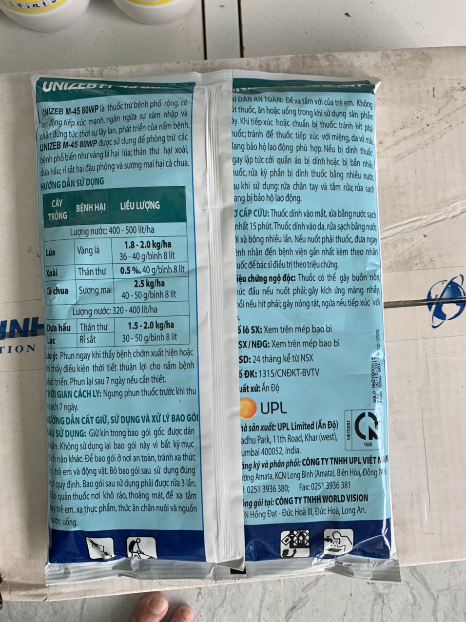 Thuốc Trừ bệnh : UNIZEB M - 45 80WP Vàng  1kg (mancozeb 80%)
