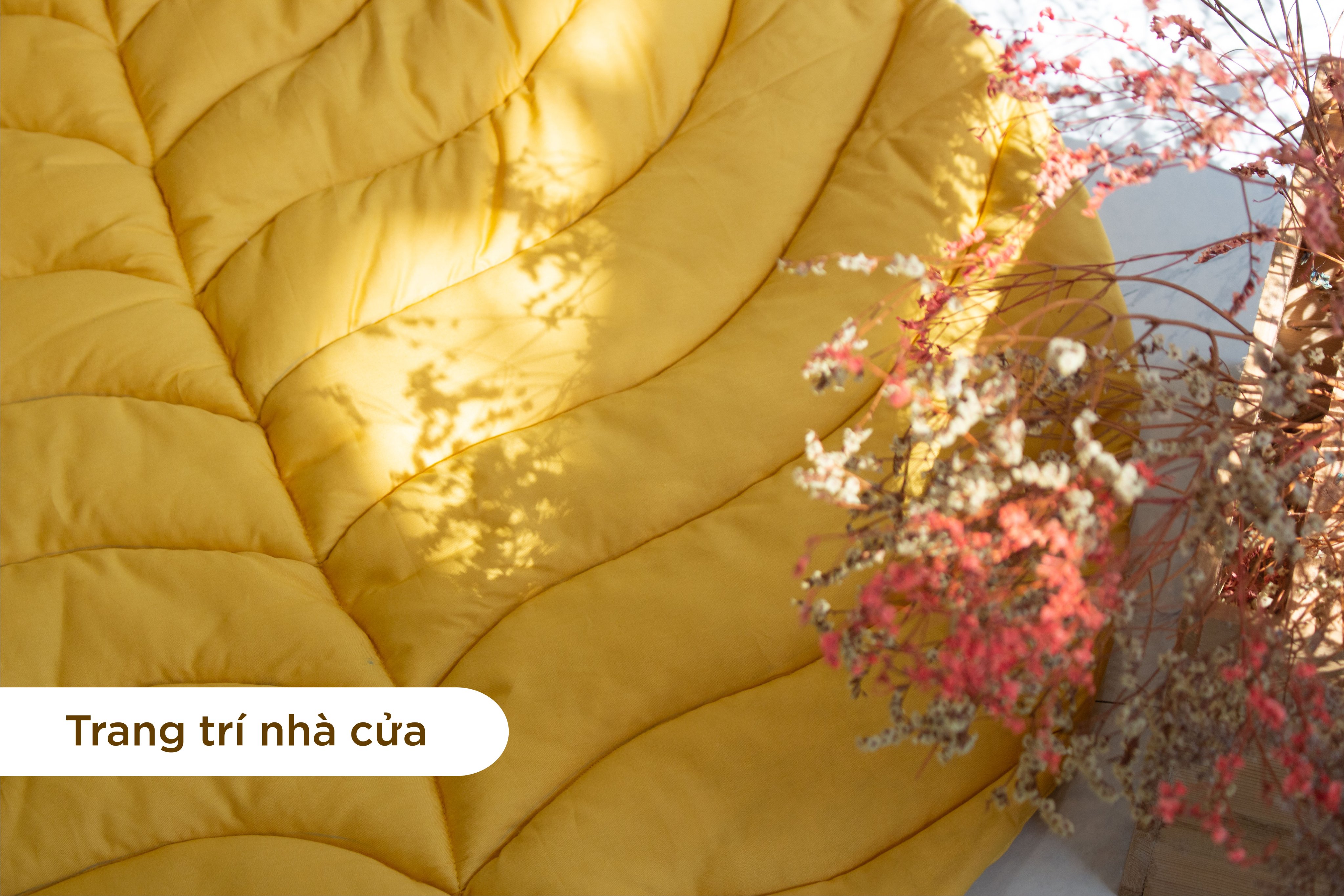 Thảm cotton chiếc lá- Thảm cho bé nằm - Màu vàng