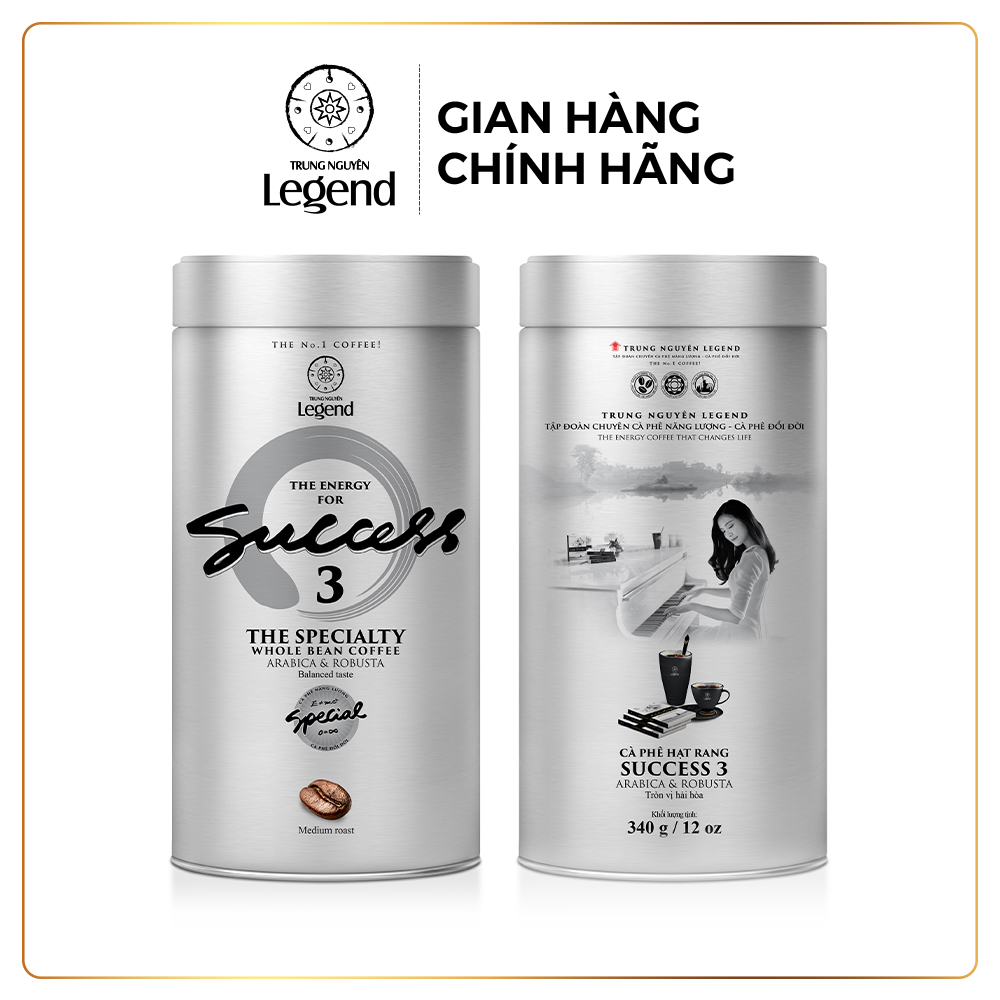Trung Nguyên Legend Cà Phê Pha Máy Hạt Mộc Success 3 - Lon 340gr - Hương Vị Espresso Sáng Tạo, Vị Êm Hơi Đắng