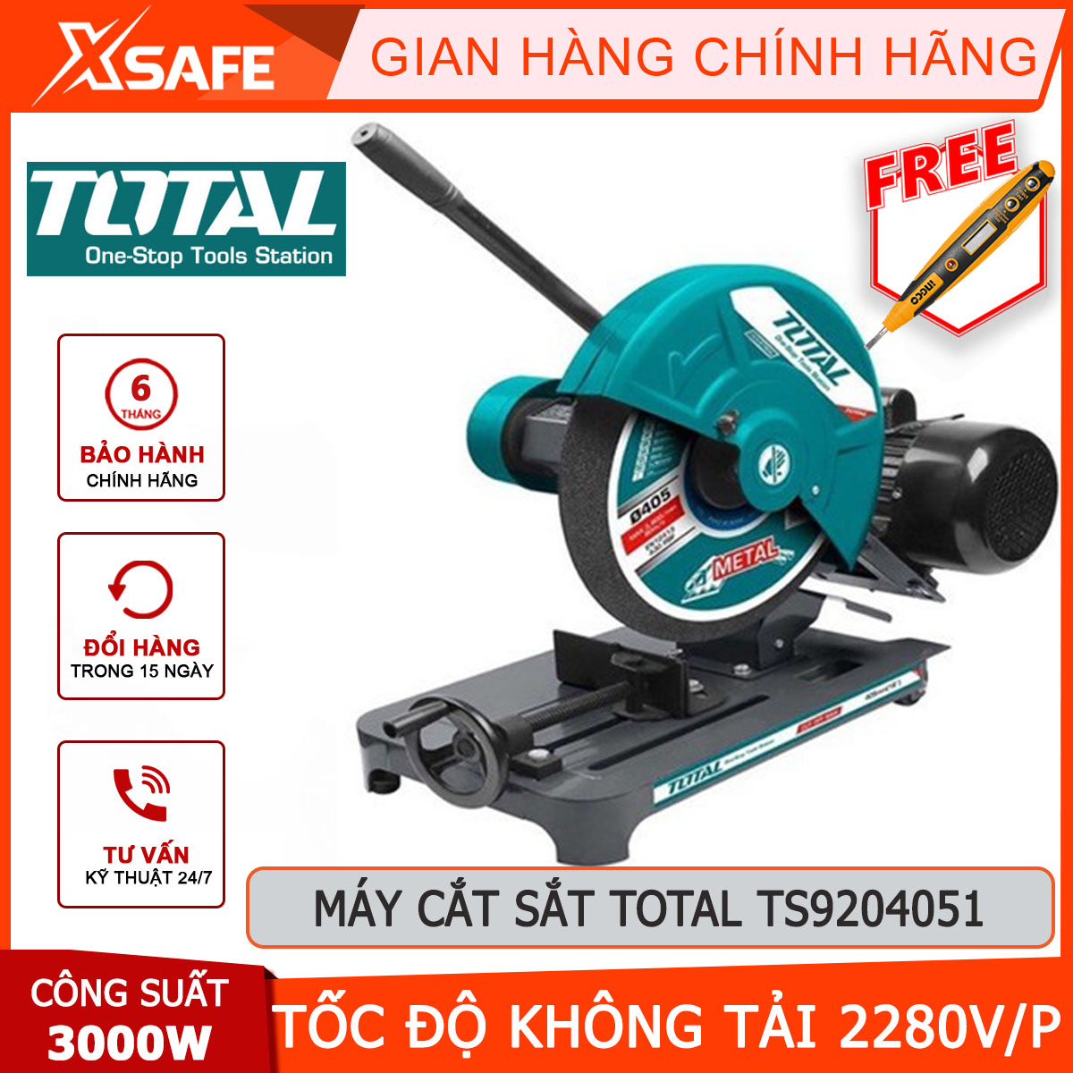 Rail Cutting Machine total TS9204051 metal cutting machine 220-240V ~ 50Hz, power 3.0 kW, 2280 rpm/min, angle of recording 0-45 Độ cutting metals such as iron, steel, copper, aluminum and many material [XTools] [xsafe]