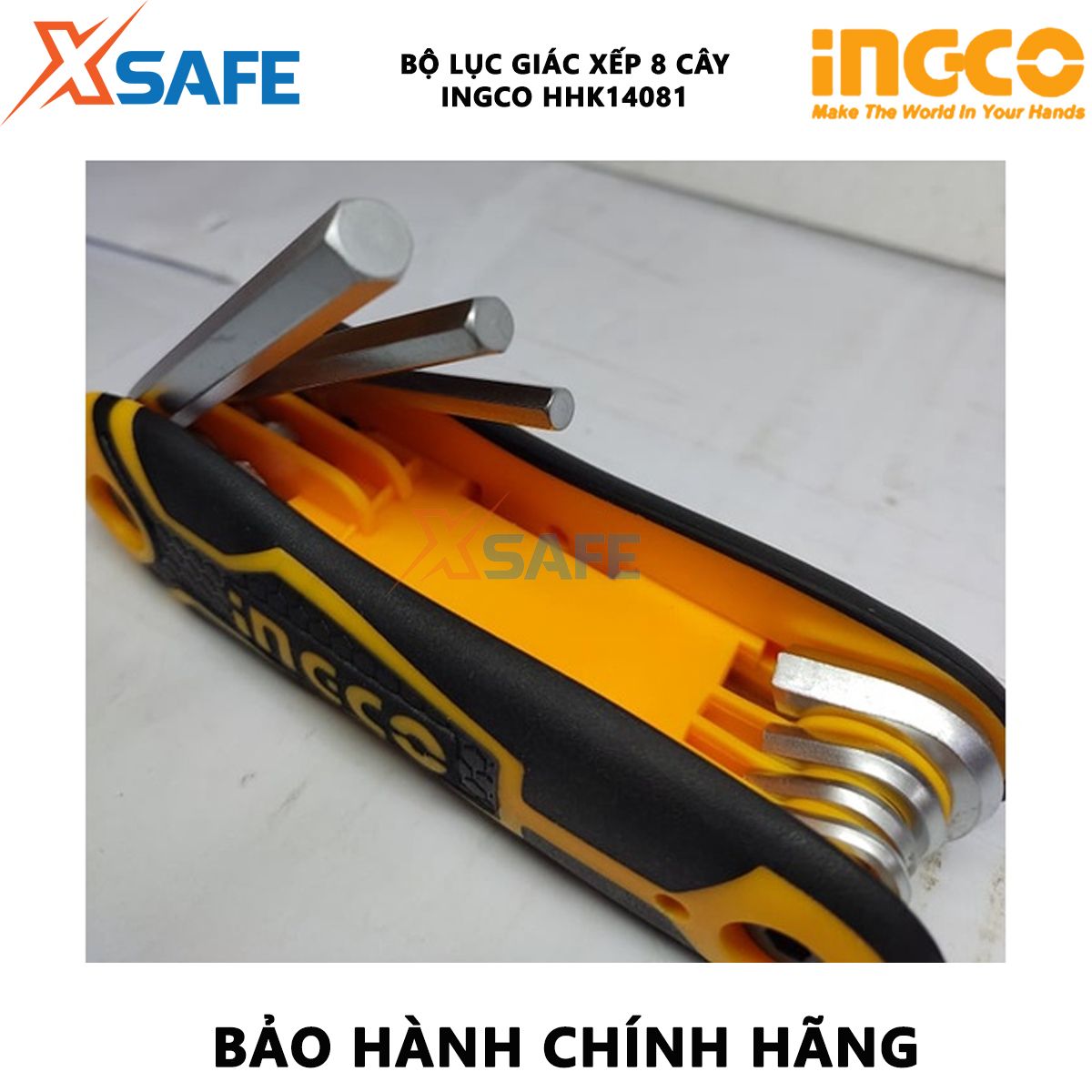 Bộ lục giác xếp 8 cây INGCO HHK14081 Bộ 8 chìa lục giác Kích thước 2-8mm Chất liệu Cr-V mở bulong, đai ốc, tháo lắp các loại ốc vít có đầu lục giác