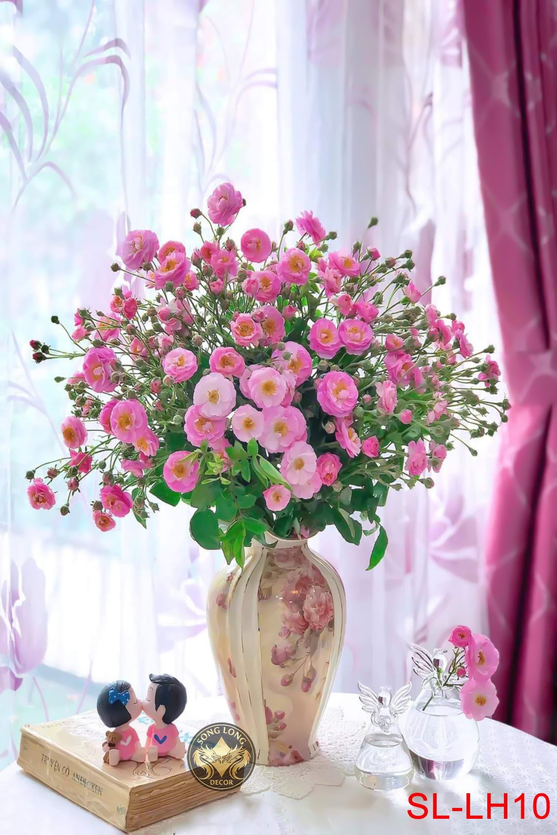 TRANH DÁN TƯỜNG 3D LỌ HOA ĐẸP LH10 - TRANH HOA HỒNG TRẮNG ĐẸP - YAN SHOP