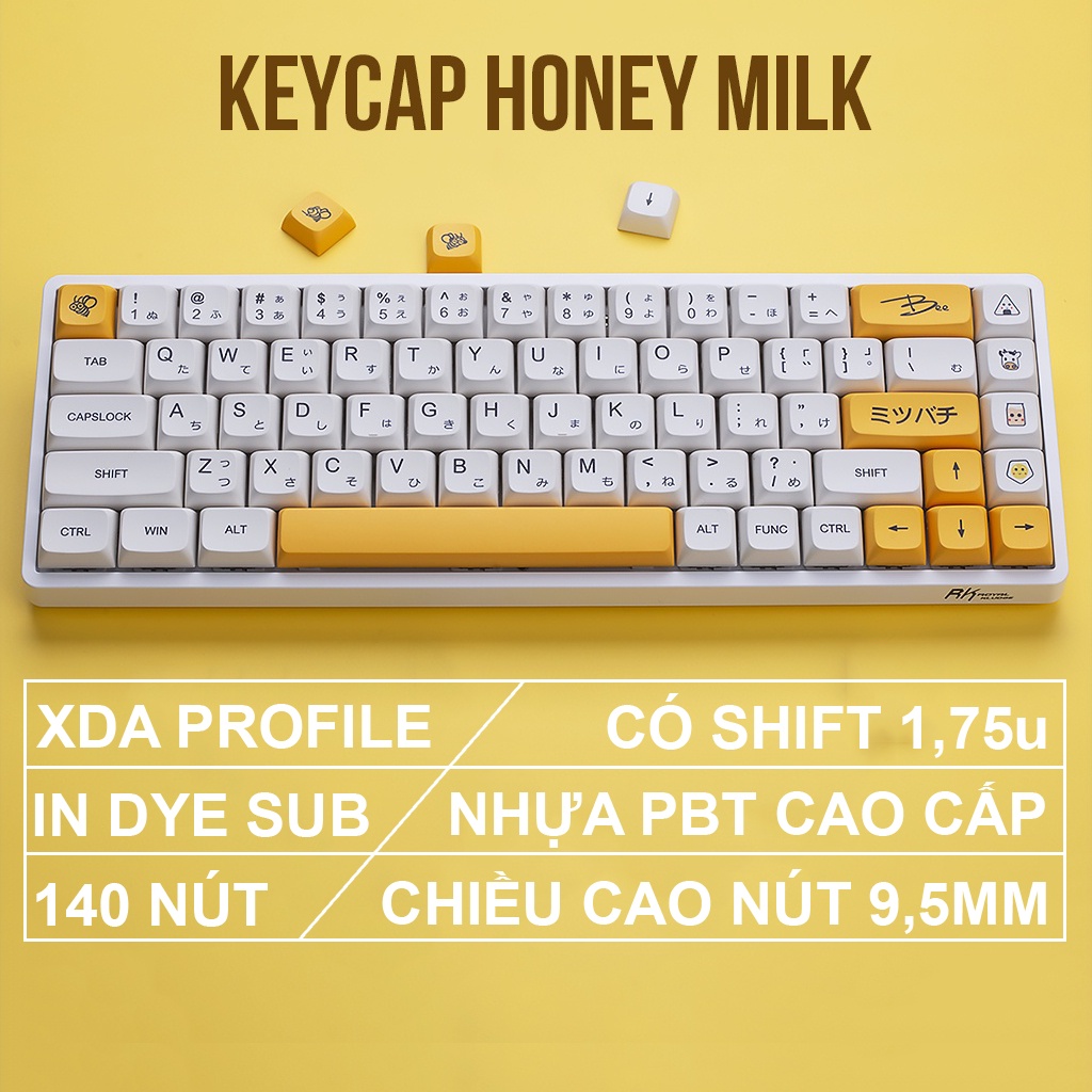 Keycap Honey Milk Profile XDA  cho bàn phím cơ in Dyesub chất liệu PBT cao cấp