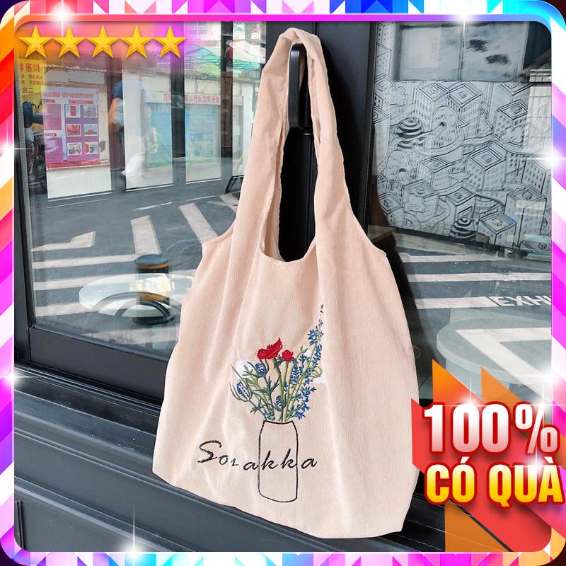 Túi Vải Nhung Tote Cỡ Lớn Attitude Bình Hoa P1578 - LoanTay