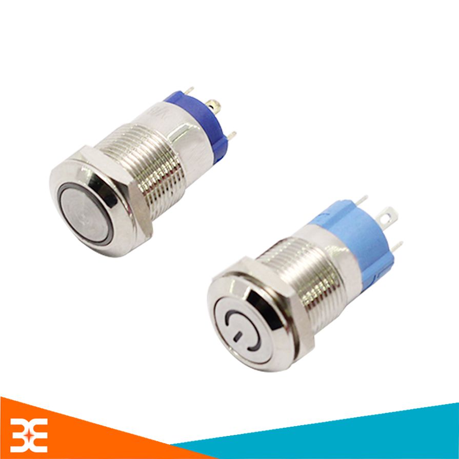 Nút Nhấn Đề Sắt Chống Nước Có Đèn Báo 12VDC-12mm Nhấn Giữ, ánh sáng xanh, đỏ