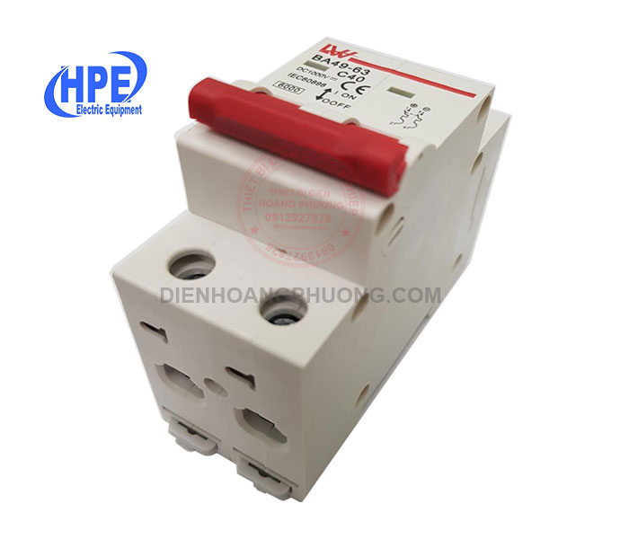 Bộ ngắt mạch CB điện một chiều 2 pha cầu dao cho Solar Năng Lượng Mặt Trời DC 1000V 16A 20A 32A 40A 50A 63A