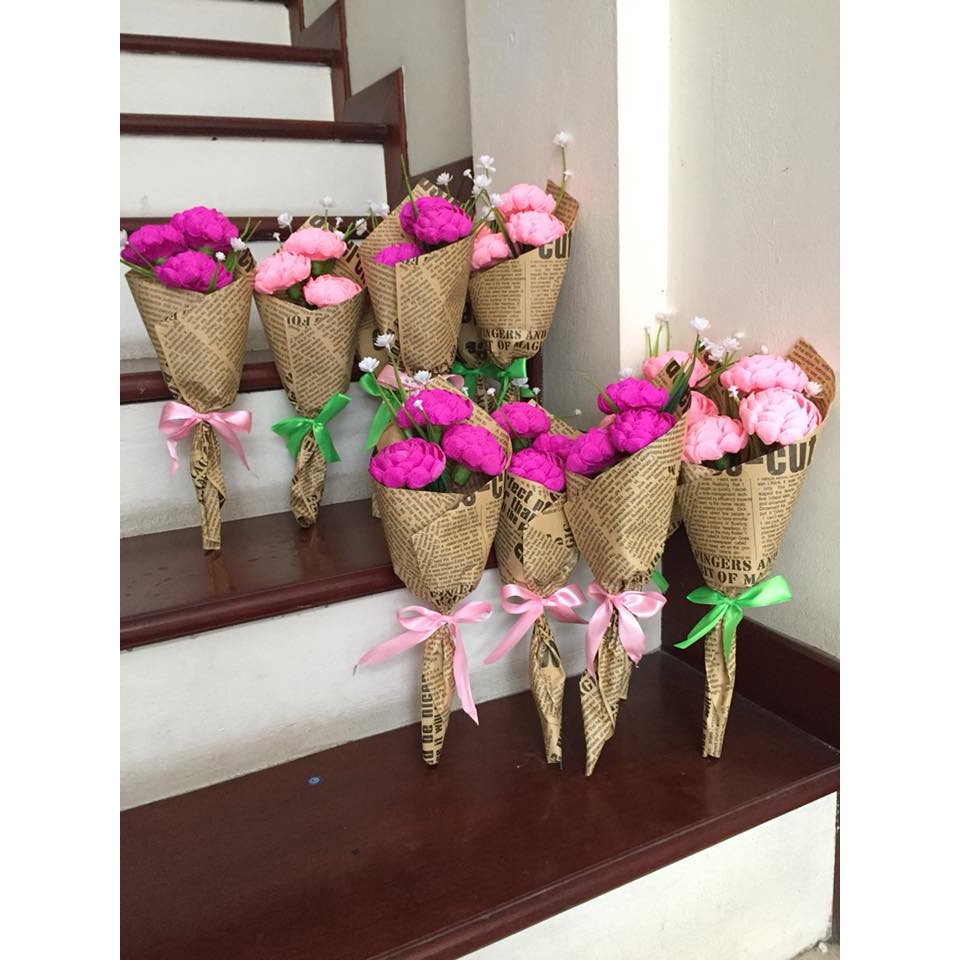 BÓ HOA GIẤY NHÚN 3 BÔNG CỰC ĐẸP