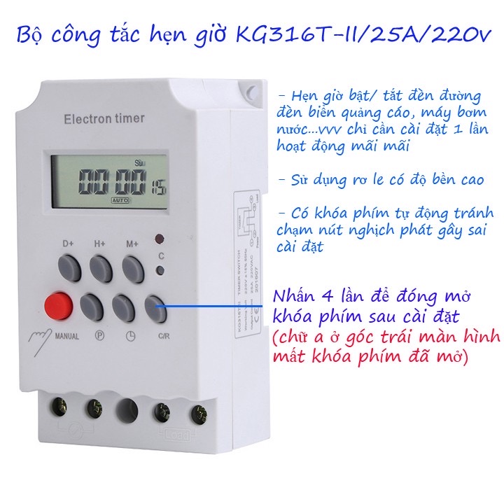(Combo 8 bộ) Công tắc hẹn giờ Kg316 T-II/ 25A (Loại có khoá)