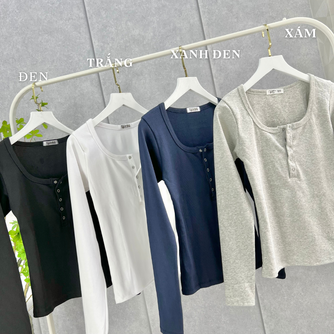 Áo thun dài tay cúc bấm không rỉ form ôm tôn dáng A49