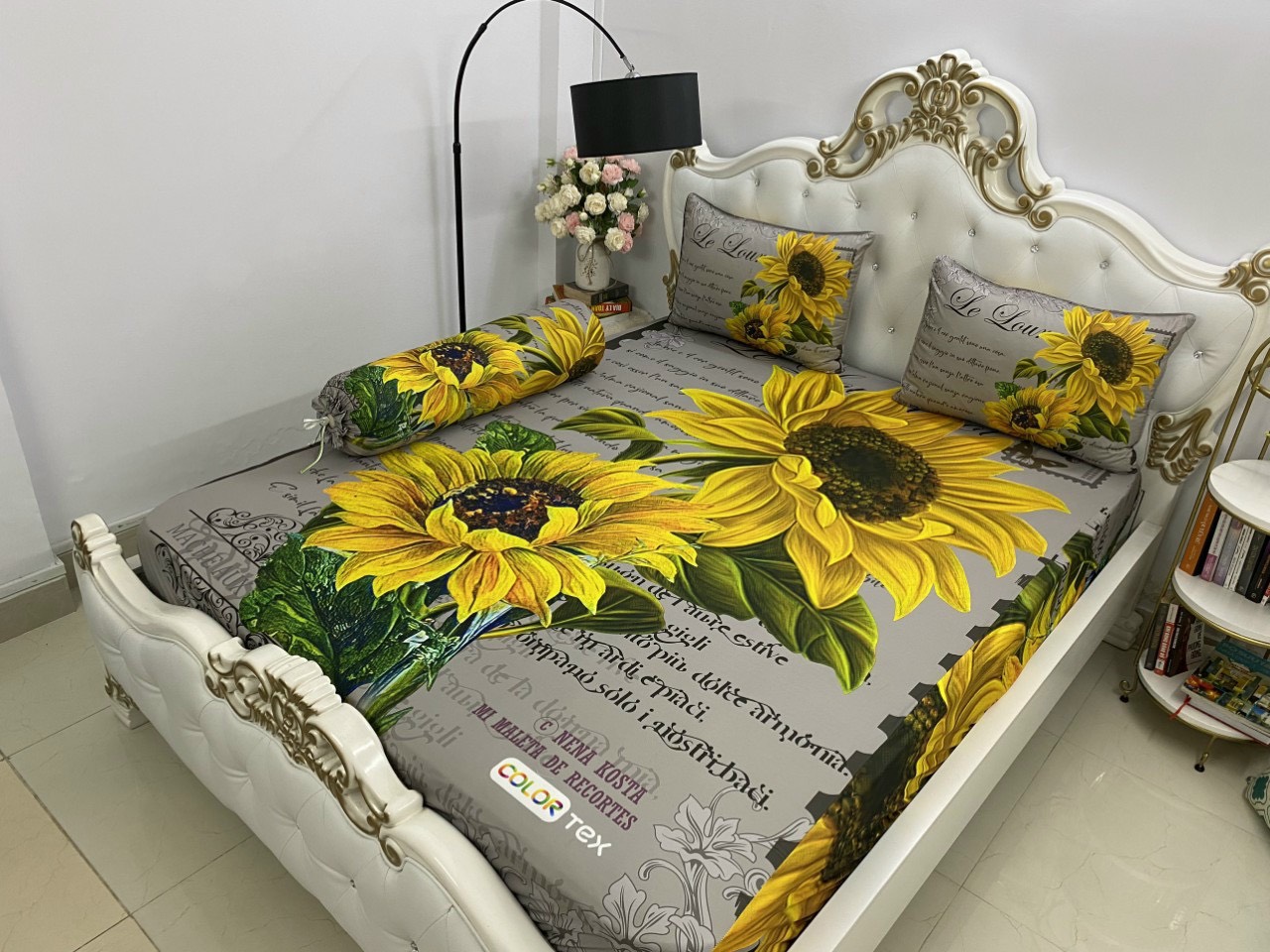 Bộ ga giường - drap thun Ý 5D cao cấp mẫu hoa (1 ga nệm, 2 vỏ gối nằm, 1 vỏ gối ôm)