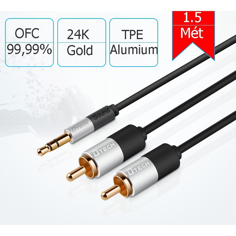 Cáp loa 1 ra 2 1,5m chính hãng dtech t0229 hàng cao cấp