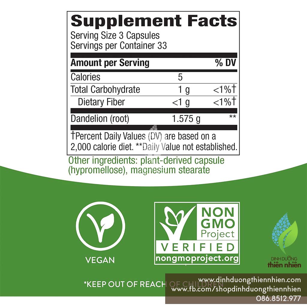 Rễ Bồ Công Anh Nature's Way Dandelion Root, 100v