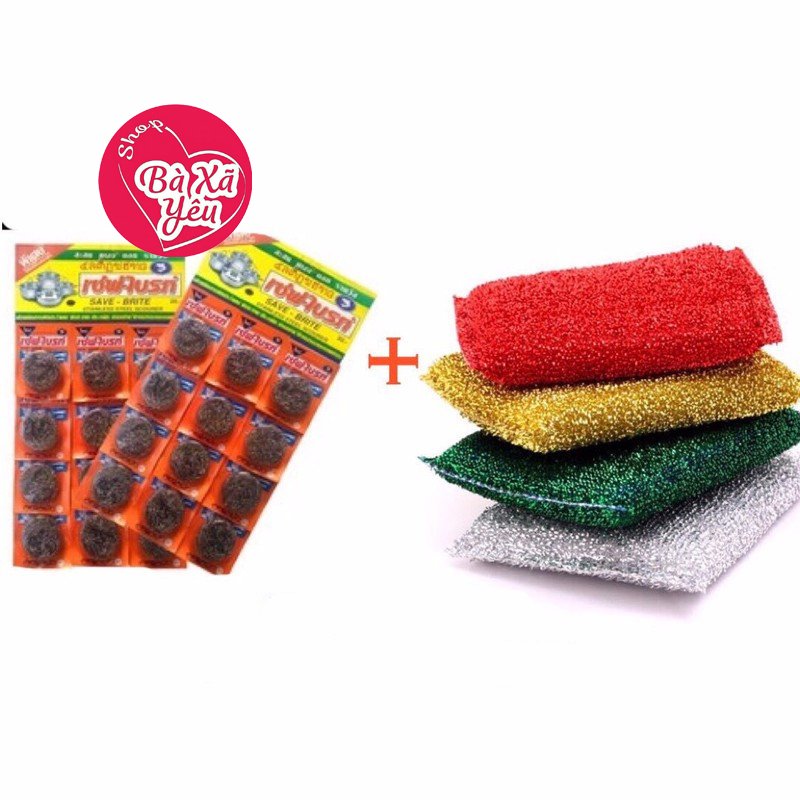 Combo 5 Cước Sắt Chùi xoong + 5 Miềng rửa chén