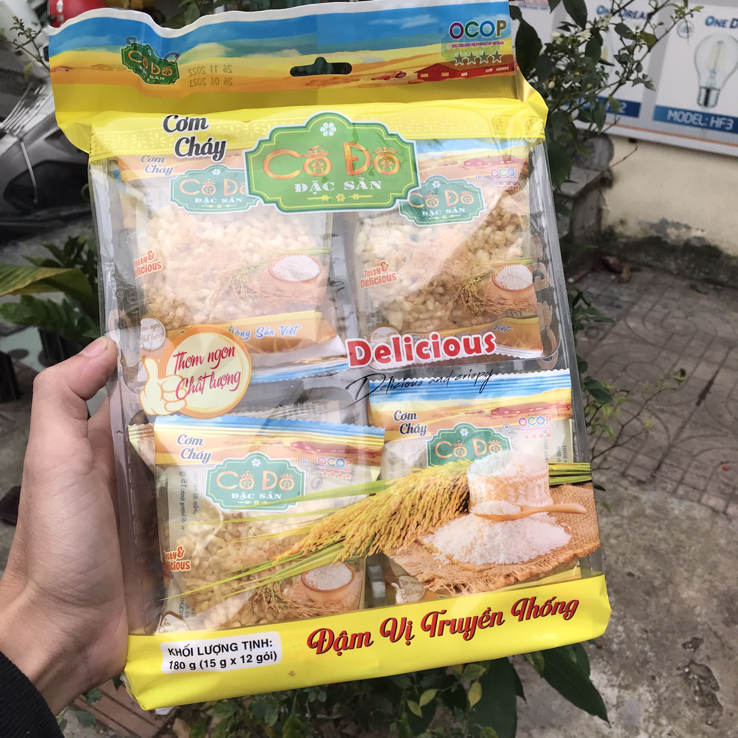 Cơm cháy Cố Đô - Cơm cháy chà bông 90g (Bịch 06 bánh x 15g) quà biếu cơm cháy ruốc hành đặc sản Ninh Bình