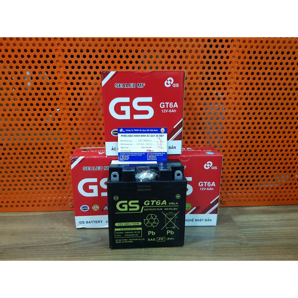 Bình ắc quy khô gs gt6a - dành cho xe số honda, yamaha, suzuki, sym