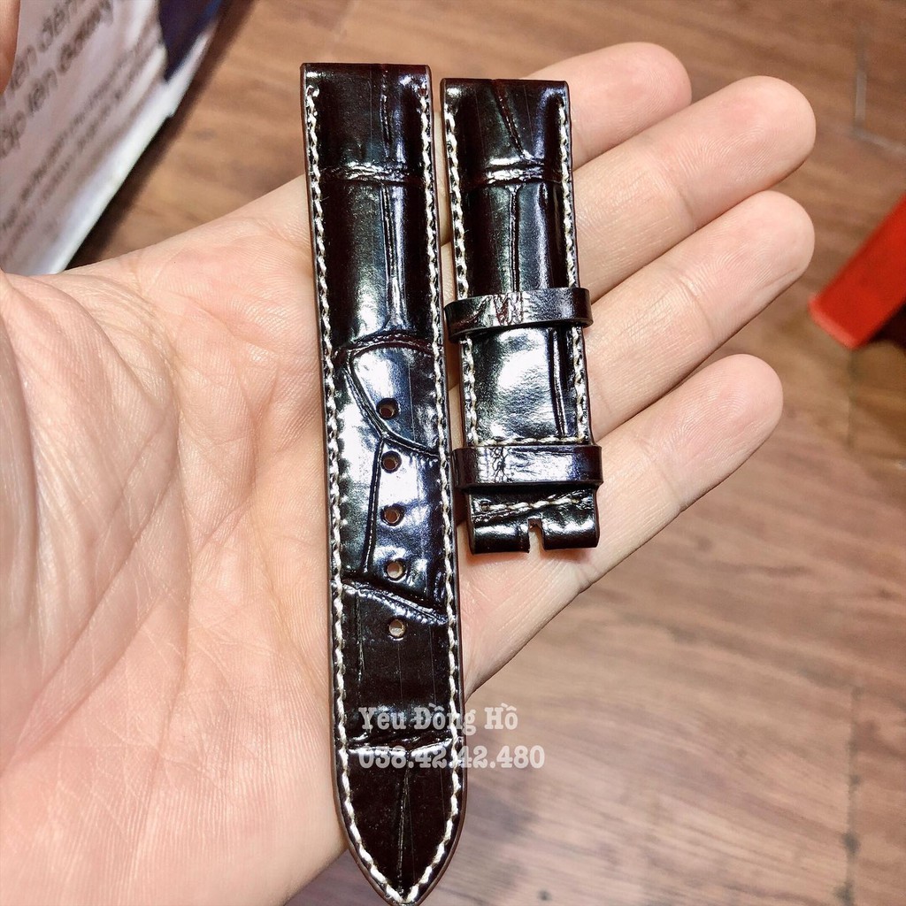 [HCM]Dây Da Đồng Hồ Da Bò Handmade Khâu Chỉ Trắng - Dây Vân Cá Sấu