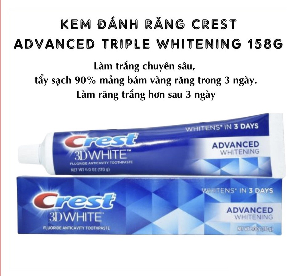 Kem đánh răng Crest 3D White Pro Advanced Whitening 147g