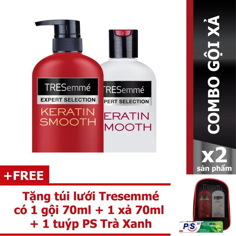 Combo Tresemme Keratin Smooth dầu gội 650g + dầu xả 340g + Tặng 250 túi lưới Treseme có 1 gội 70ml + 1 xả 70ml + 1 kem đánh răng P/s nhập khẩu