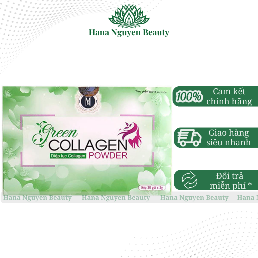 Diệp lục collagen gold green beauty chính hãng hộp 30 gói, bổ sung nội tiết và giúp da cải thiện sạm nám