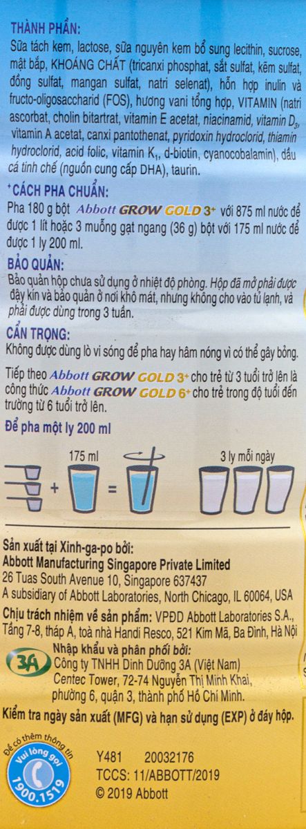 Sữa bột Abbott Grow Gold 3+ 900g