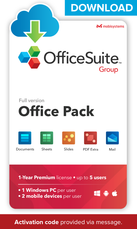 Bảng giá OfficeSuite Group – DOWNLOAD/ Online License - Documents, Sheets, Slides, PDF, Mail & Calendar for Windows PC (Yearly license, 5 Users) Phong Vũ