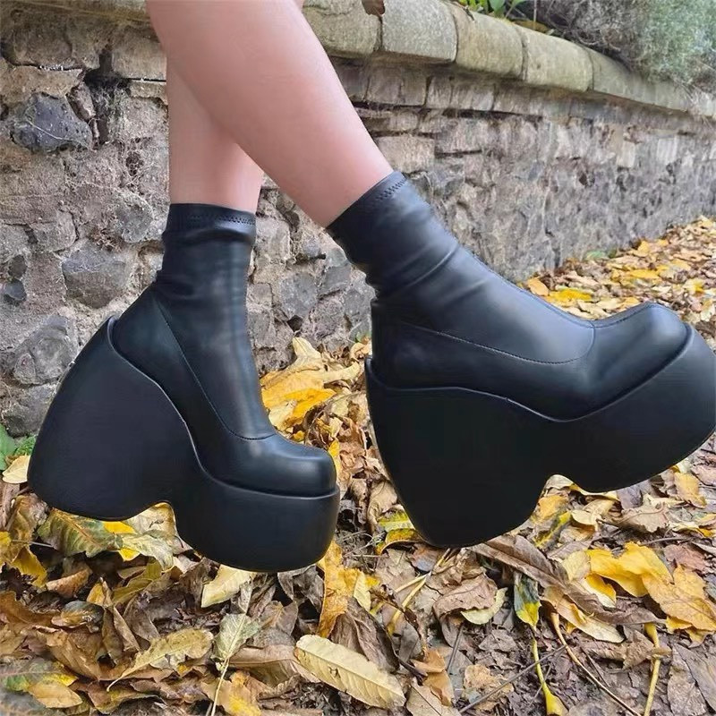 BỐT DA ĐẾ CAO 10CM - HIGH HEEL BOOTS ROCK DARD