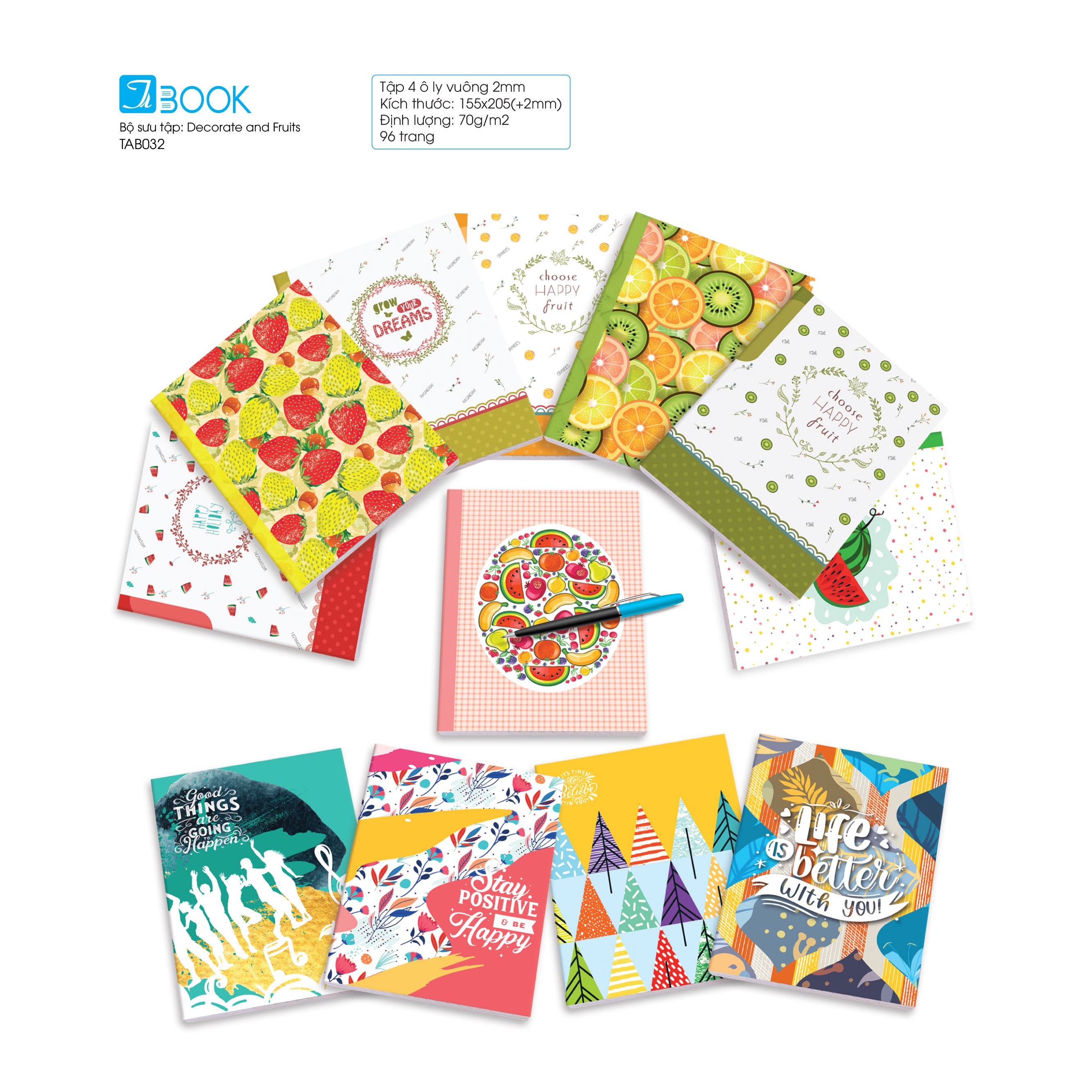 [HCM]20 cuốn Tập Decorative and Fruit hiệu Tabook, 96 trang ĐL70 (TAB032c)