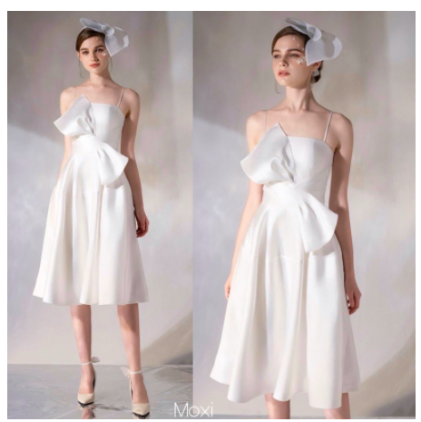 Đầm trắng hai dây xoè phi lụa sang trọng dự tiệc dạ hội