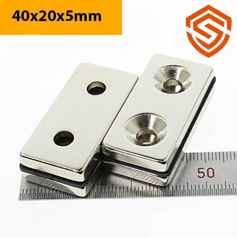 Nam châm đất hiếm có lỗ bắt vít 40x20x5mm