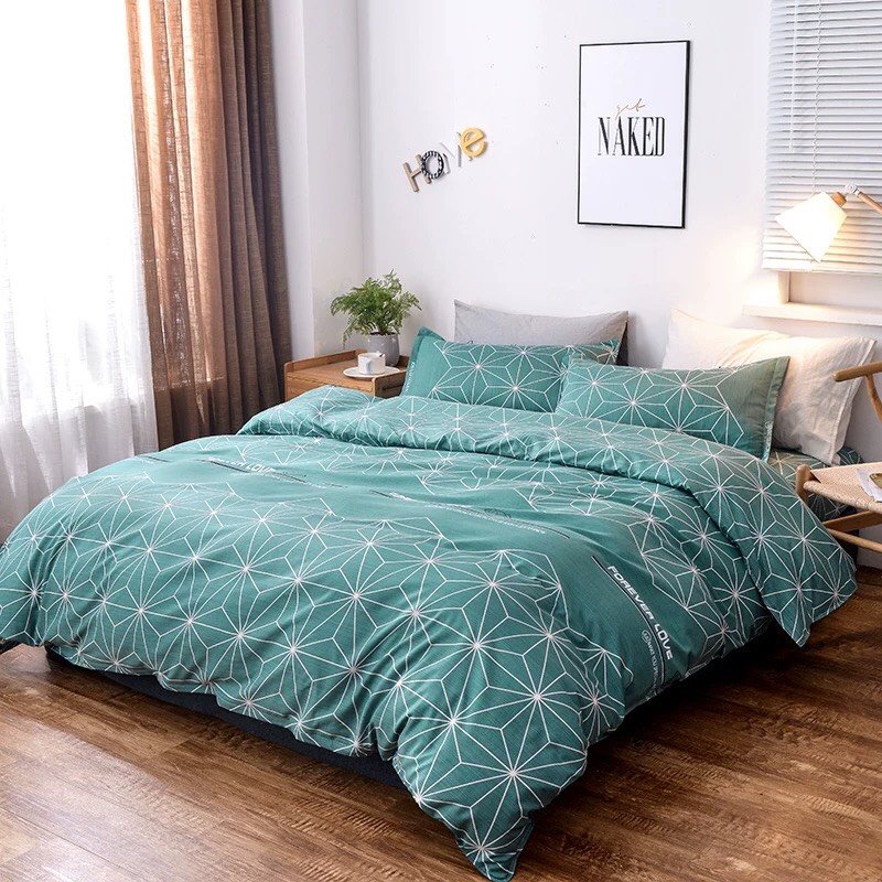 BỘ VỎ CHĂN GA GỐI ( 1 GA + 2 VỎ GỐI NẰM + 1 VỎ CHĂN ) XANH ĐA GIÁC