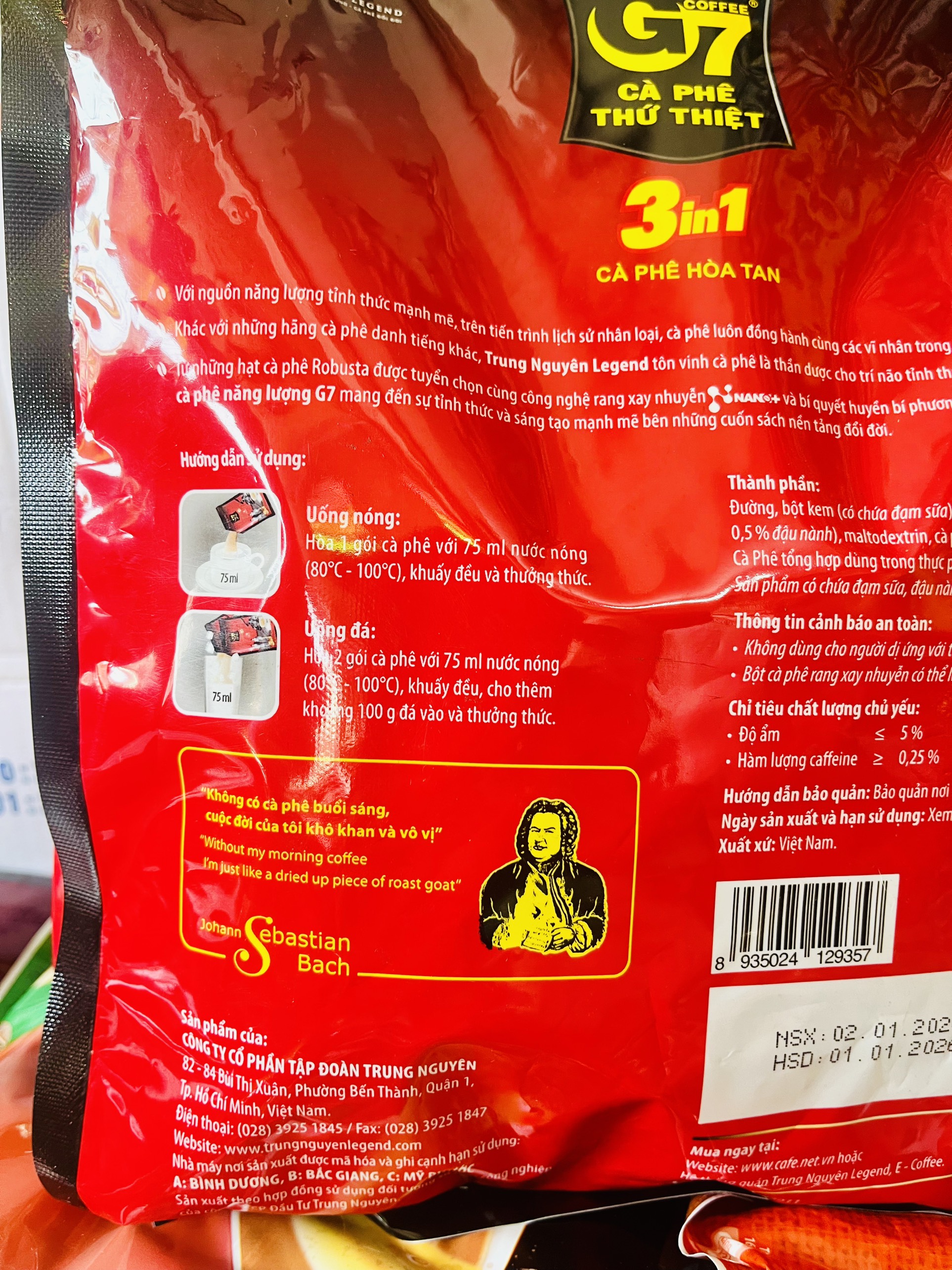Cà phê sữa 3in1 G7 - Cà phê Trung Nguyên túi (50 gói vuông x 16g)