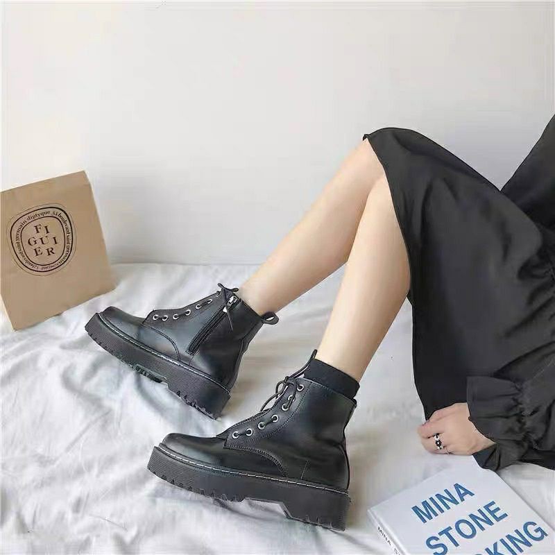 Bốt nữ cao cổ chất da PU Bốt nữ chiến binh cao cổ kiểu dáng hottrend