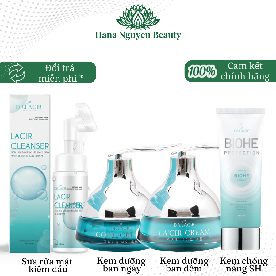 Bộ 4 sản phẩm dưỡng trắng da và chống nắng Dr Lacir