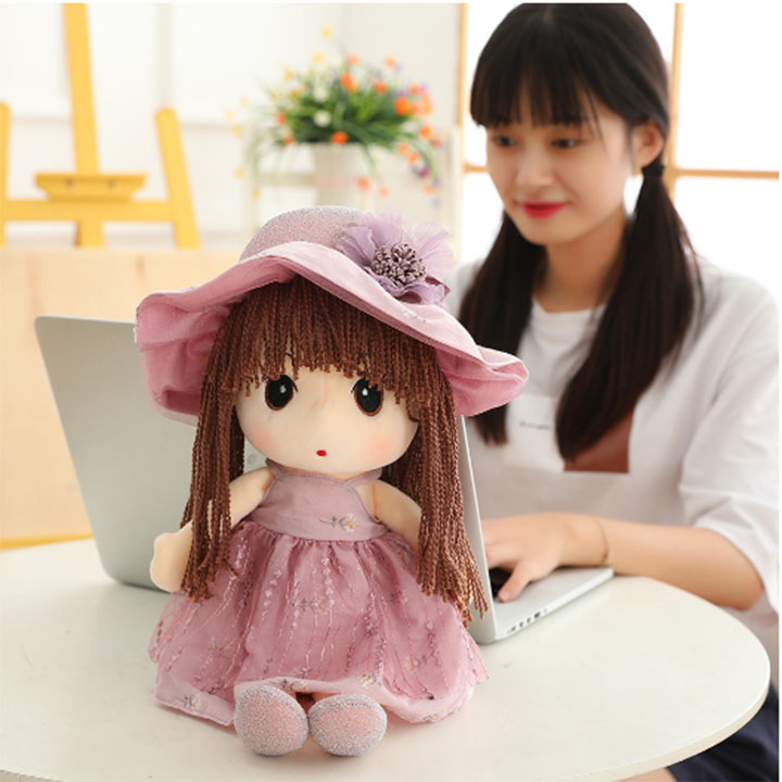 Búp Bê cô Bé Dễ Thương 45cm Mũ Hoa Đỏ