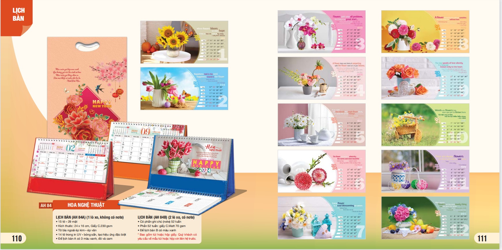 Combo 5 cuốn lịch bàn 2024 - MS AH-81 - AH-90 (mẫu ngẫu nhiên)