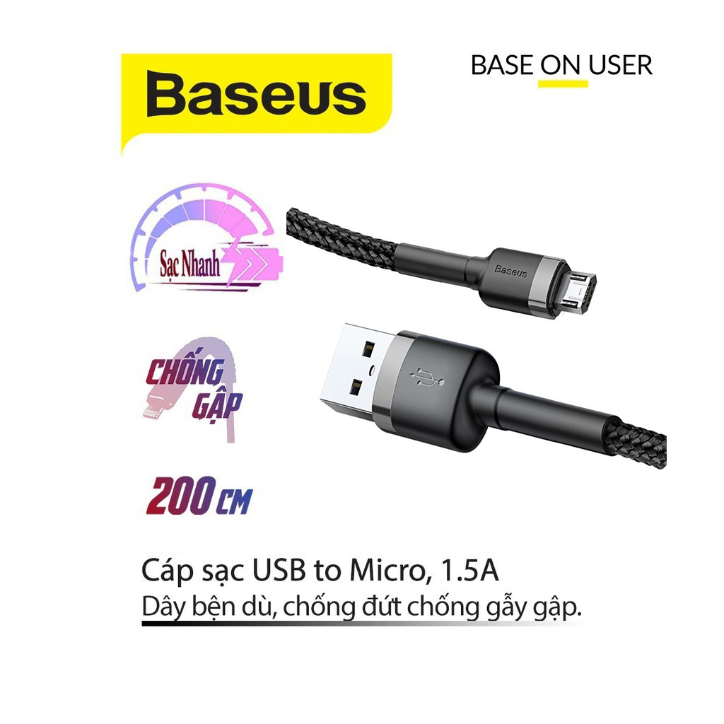 Cáp sạc nhanh Baseus Cafule Micro dây bện dù cho iPhone dài 1M/2M/3M