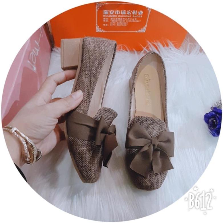 giày 3 phân nơ dạ kẻ giá rẻ