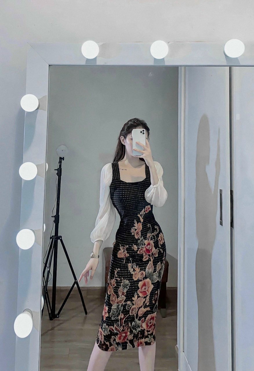 Đầm body tay tơ trắng-QH#damnu