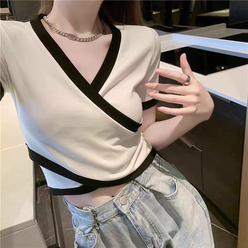áo thun chéo tà phối viền ct1