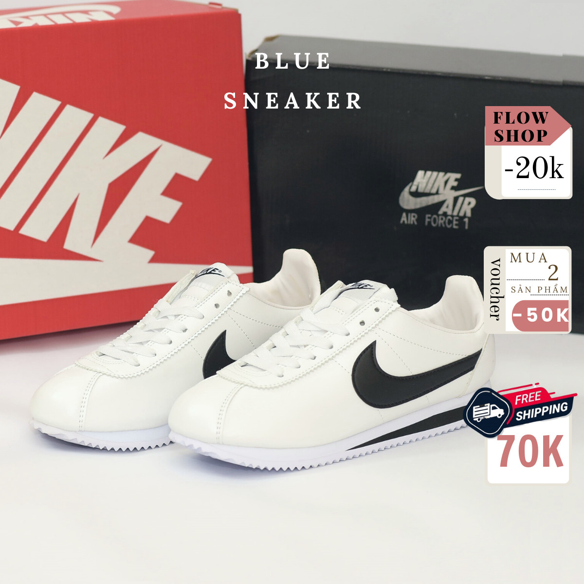 [Siêu Sale] Giày Sneaker Nam Nữ Cortez Trắng Đen (Fullbox+ Tặng hộp bảo vệ box)