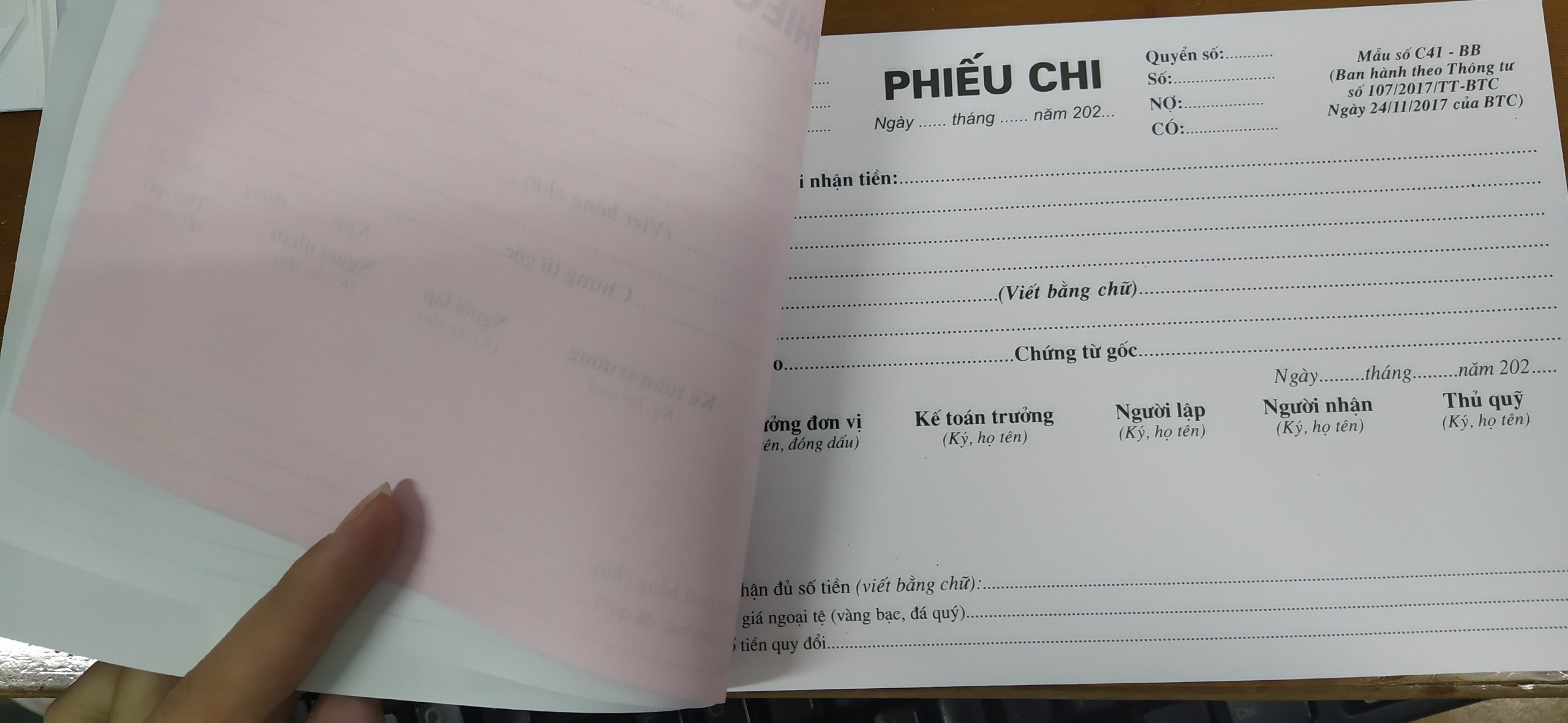 Phiếu thu, chi (2 liên) khổ A5