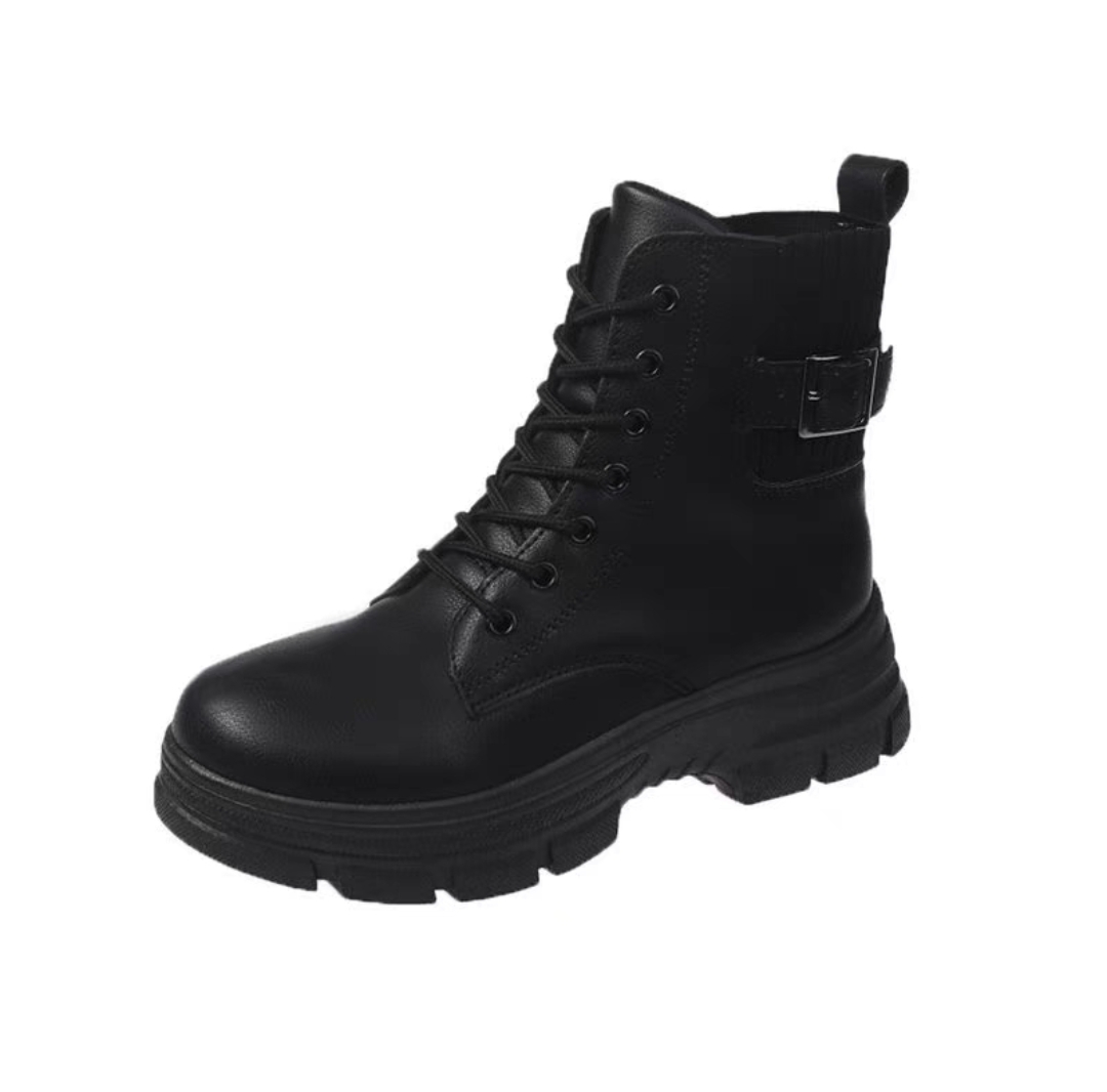 giày bốt nữ chất da mềm cổ chun đế cao 5cm đi tôn  dáng