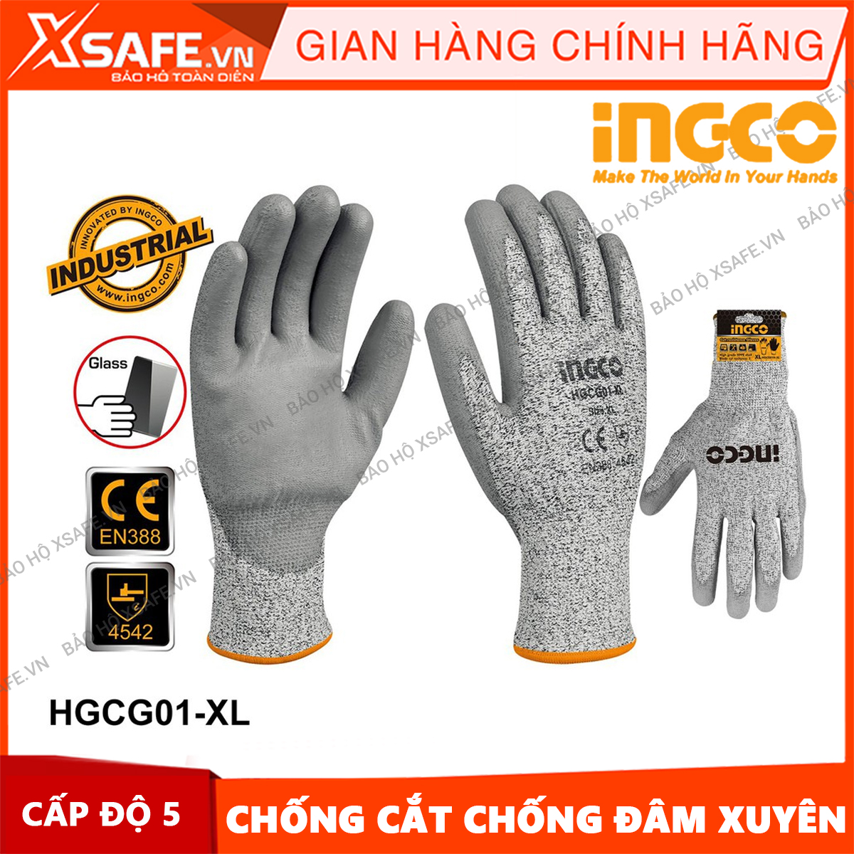 Ingco Total non-abrasive, abrasion, slip, protection gloves for safety contact with sharp objects in workshop