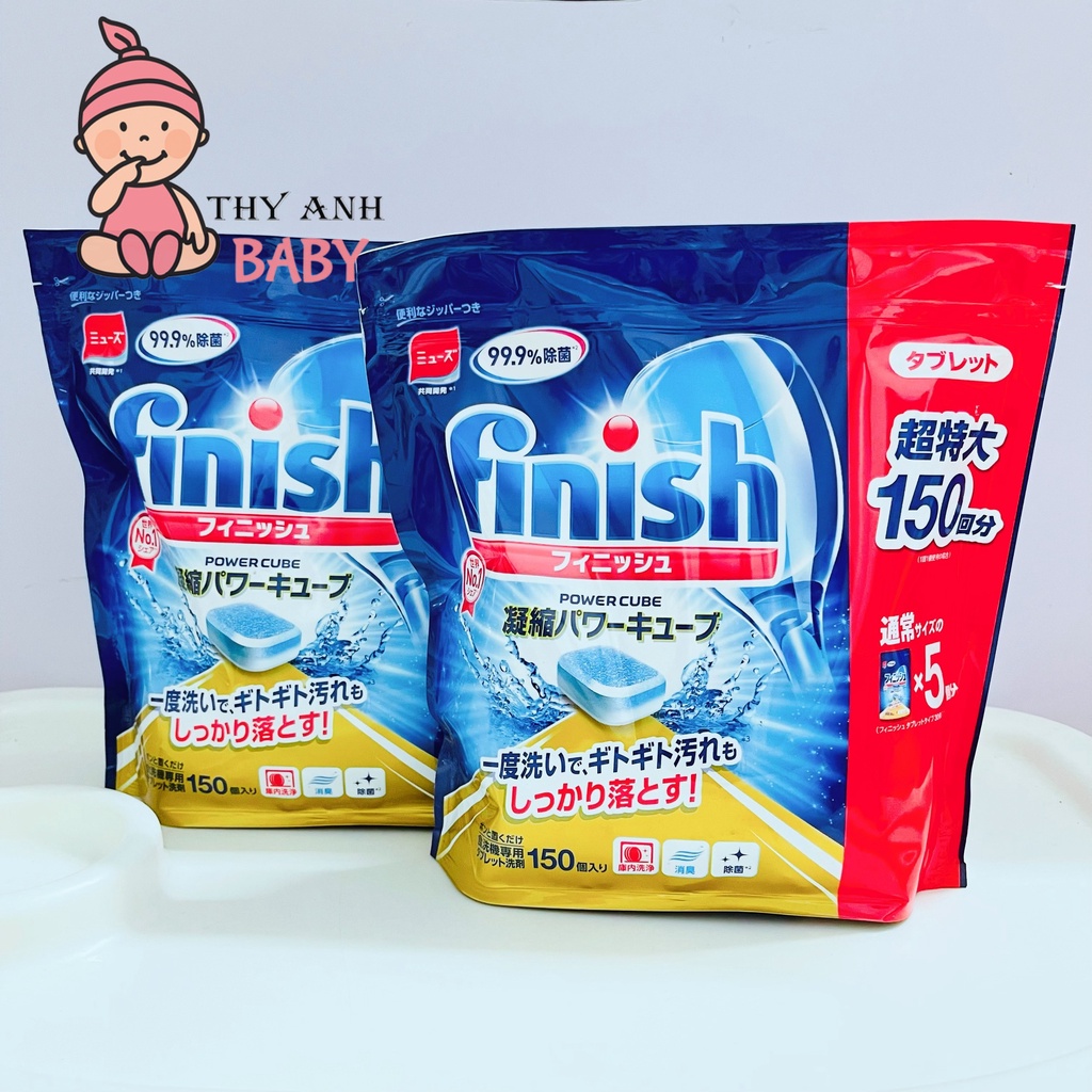Viên Rửa Chén Bát Finish Power Cube Nhật Bản ( Túi 150 Viên) Dành Cho Máy Rửa Bát