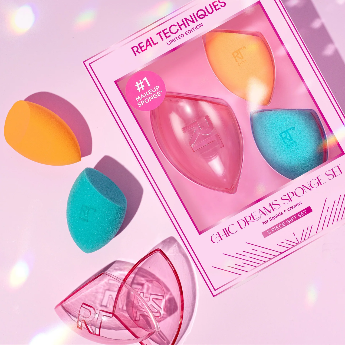 Set of 2 Sponges with Case Rt Real Techniques Limited Edition Chic Dreams Sponge Set 0106